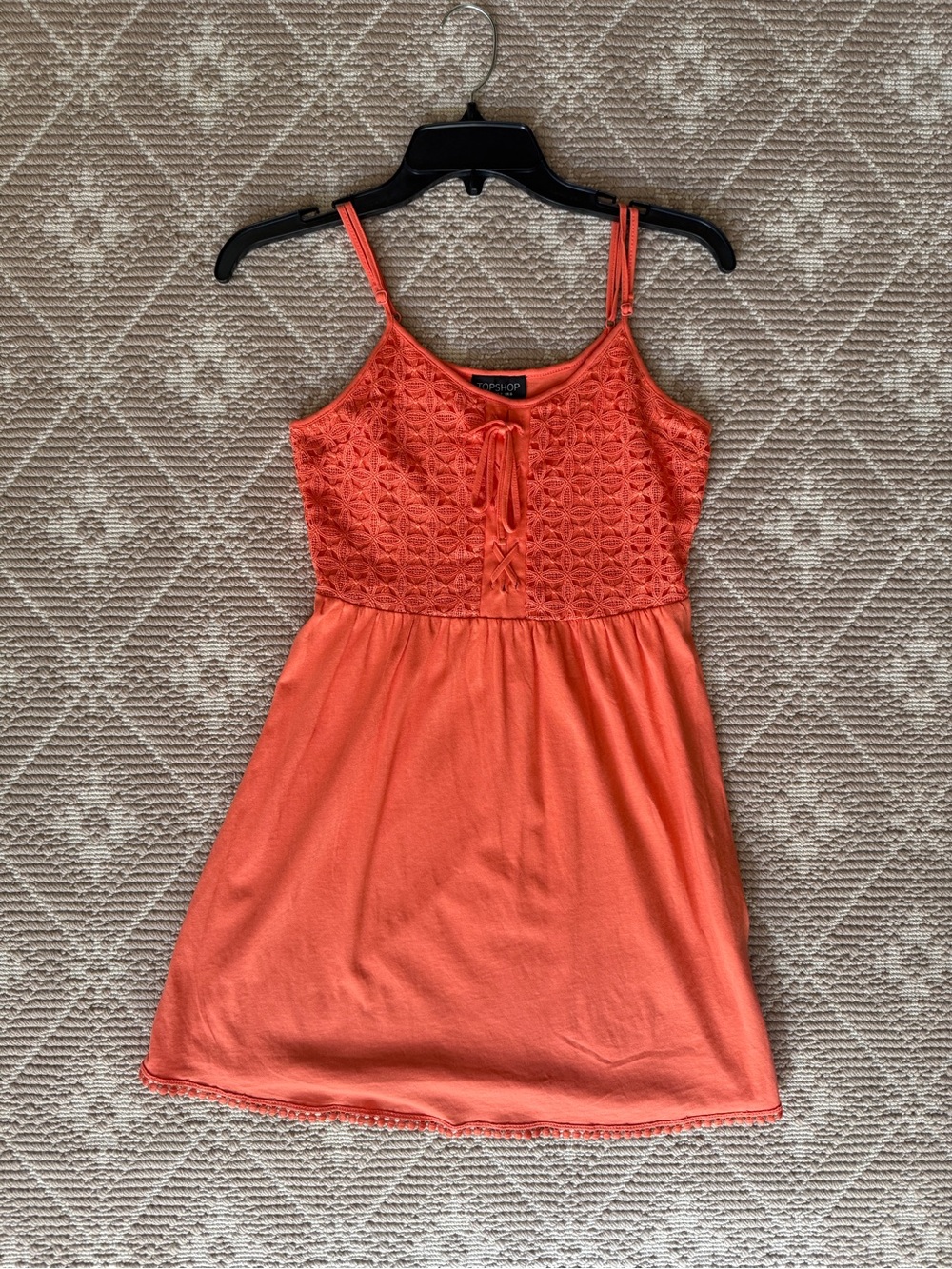 Topshop Coral Crochet Bodice Spaghetti Strap Camisole